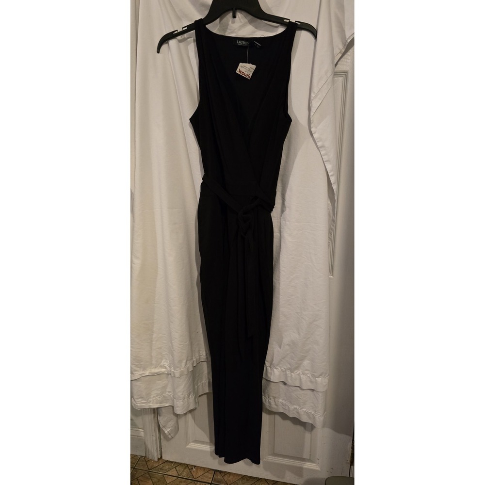 LAUREN RALPH LAUREN Size‎ L P Jersey Surplice Sleeveless Jumpsuit BLACK